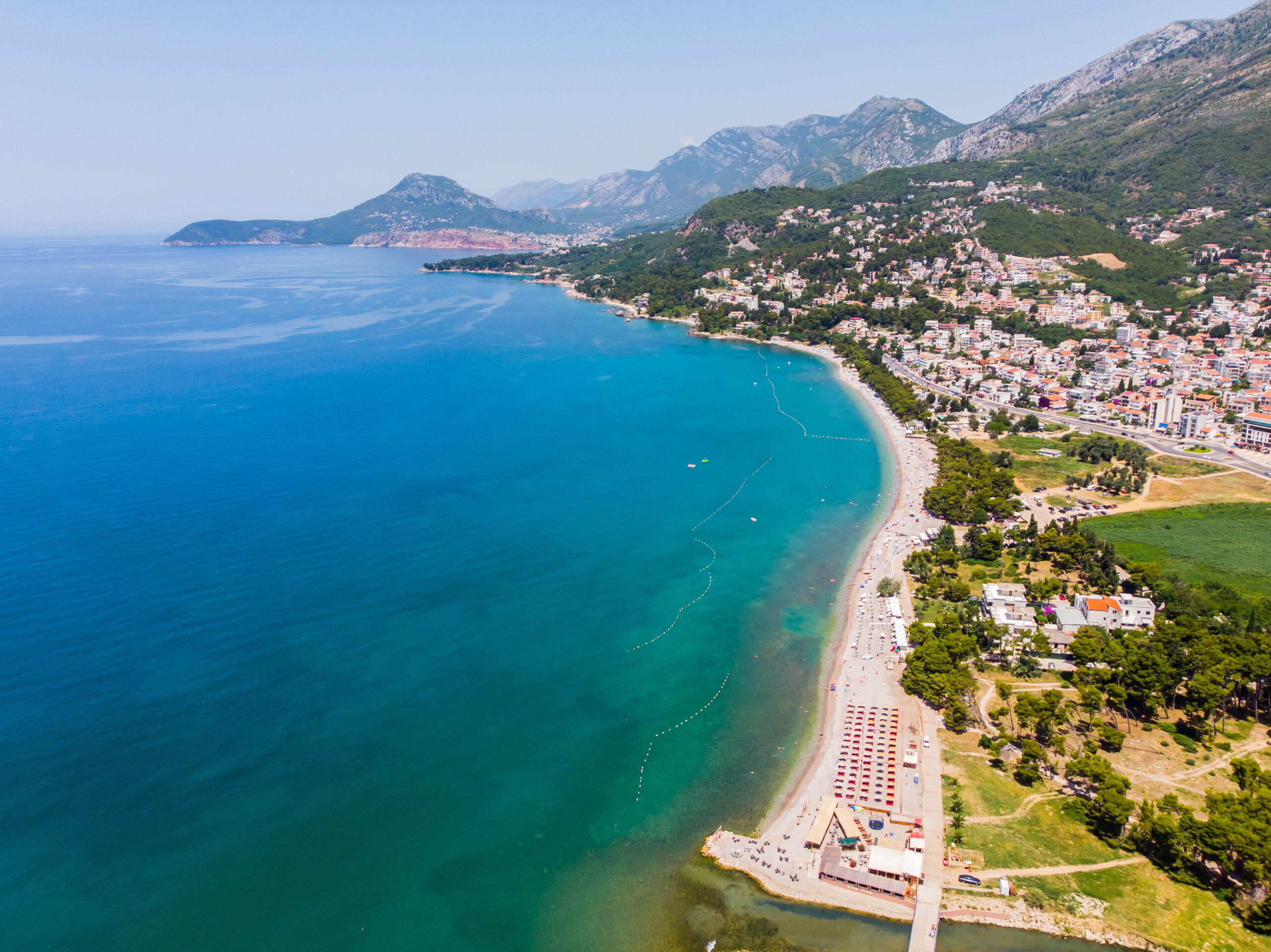 Aerial view of city Bar , Montenegro and Adriatic Mediterranean sea